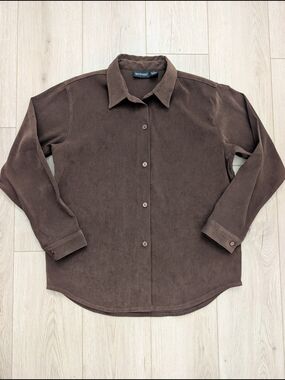 Bay Studio Faux Suede Brown Button Up Long Sleeve